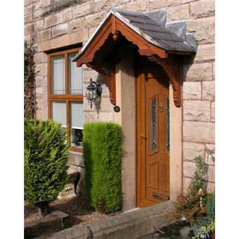 Turton range size period dual pitch timber door canopy. Low headroom.