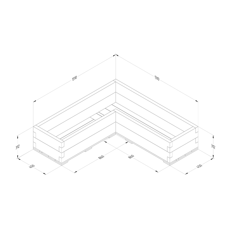 Caledonian corner raised bed with base measurements