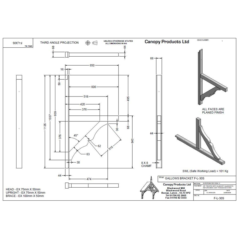 F-L30S Mono pitch Gallows Bracket 650mm projection