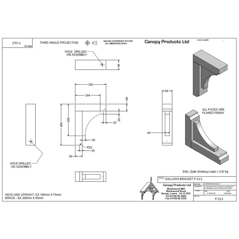 F-CL-3 Timber Corbel Bracket 300mm projection