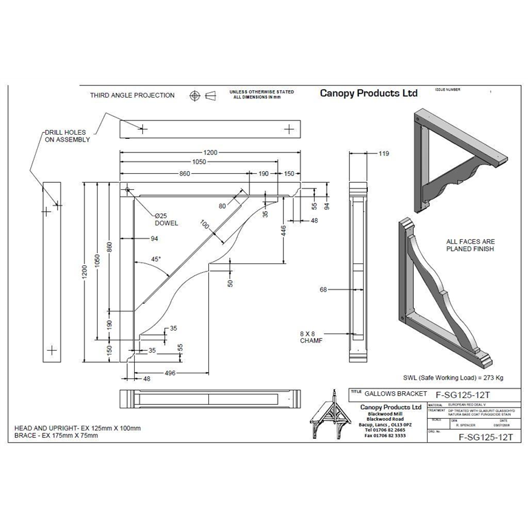 F-SG125-12-T Heavy DutyTimber Gallows Bracket 1200mm projection