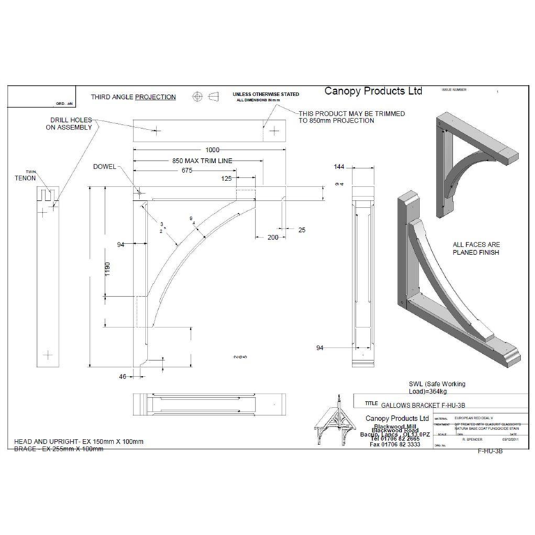 F-HU-3B Engineered Heavy DutyTimber Gallows Bracket Projection 1000mm