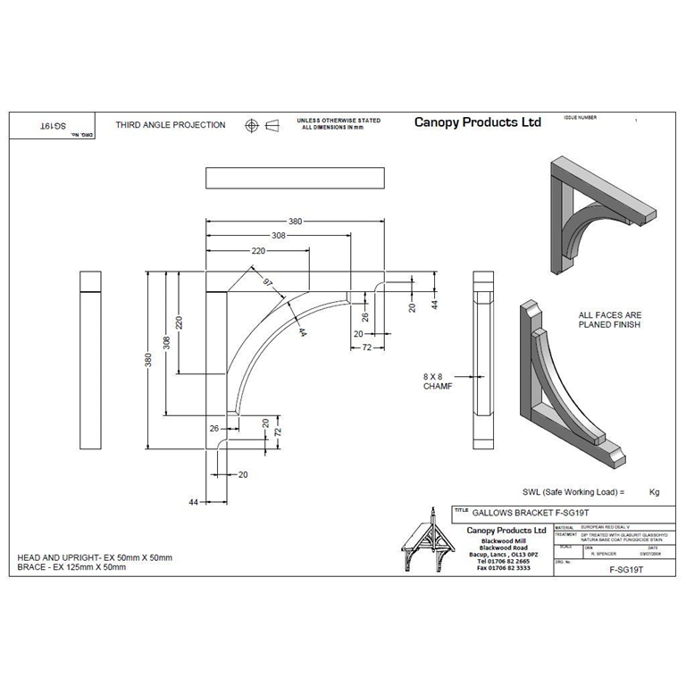 F-SG19-T Timber Gallows Bracket 380mm projection