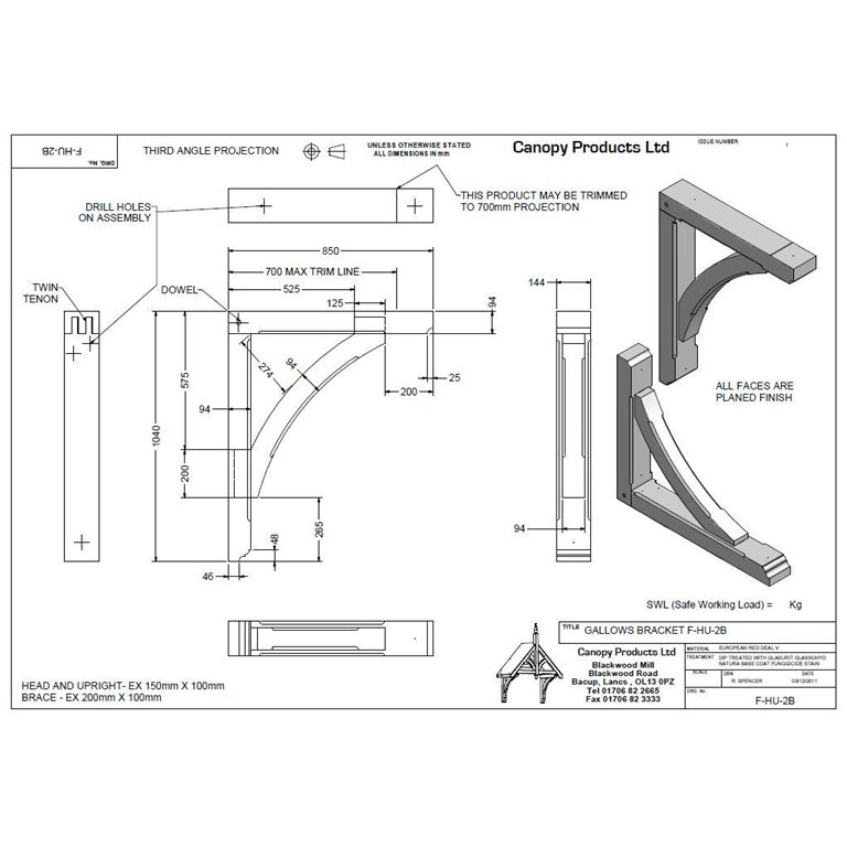 F-HU-2B Engineered Heavy DutyTimber Gallows Bracket Projection 850mm