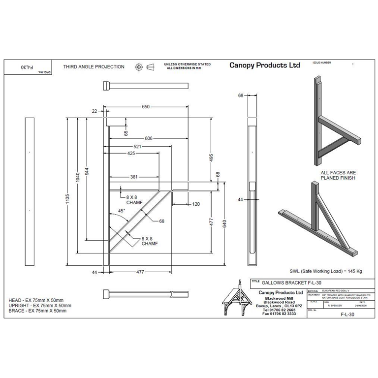 F-L30 Timber Mono pitched Gallows Bracket 650mm projection