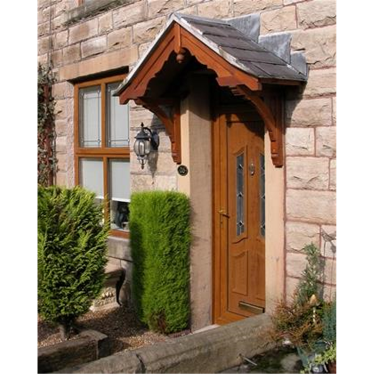 Turton period dual pitch timber door canopy. Low headroom, 1680mm wide, 500 projection- F-T1