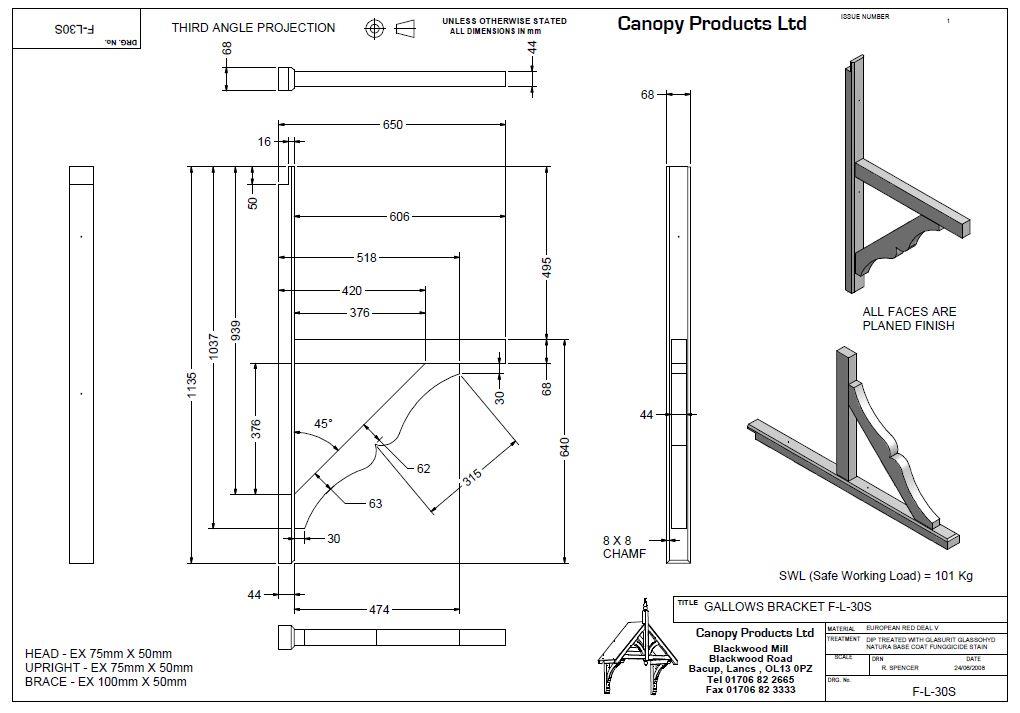 F-L30S Mono pitch Gallows Bracket 650mm projection