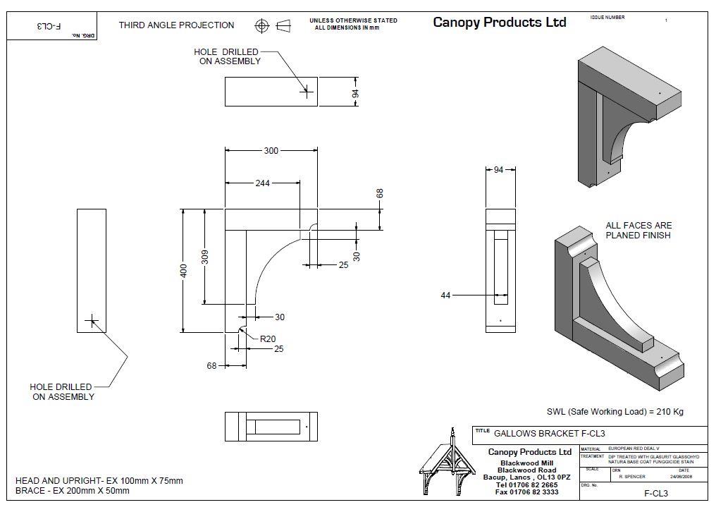 F-CL-3 Timber Corbel Bracket 300mm projection