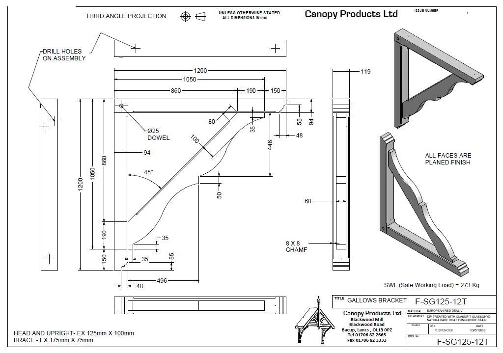 F-SG125-12-T Heavy DutyTimber Gallows Bracket 1200mm projection