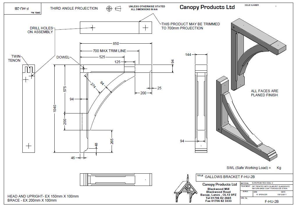 F-HU-2B Engineered Heavy DutyTimber Gallows Bracket Projection 850mm