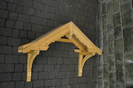 Turton period dual pitch timber door canopy low headroom, full finial,1680mm wide, 500mm projection F-T2